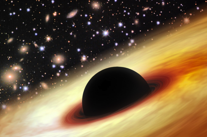 An artist's conception of a quasar and supermassive black hole. (Zhaoyu Li/ Shanghai Astronomical Observatory)